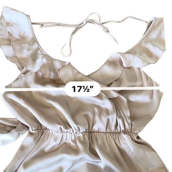Show Me Your Mumu Samantha Ruffle Wrap Dress in Champagne Luxe Satin NEW Small - Picture 14 of 16